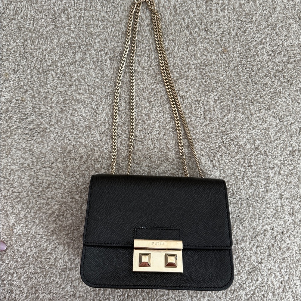 Furla Black Leather Chain Bag